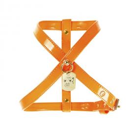 arnes de piel para perro naranja fluor, harness orange fluo